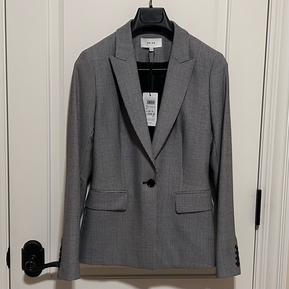 CHIC NWT $445 REISS ROMY BLAZER - BLACK / WHITE CHECK - SIZE 6 - Picture 4 of 10